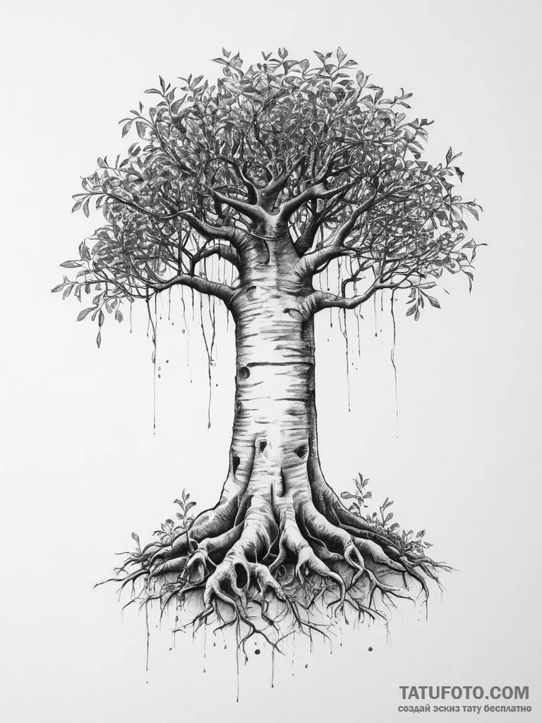 Tattoo sketch banyan tree with aerial roots,... - эскиз тату (№1757076083_0, 05.09.2025 12:41) — Tatufoto.com