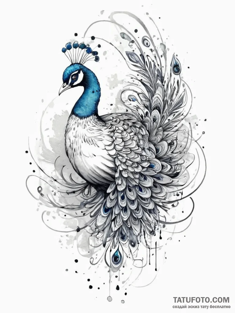 Tattoo sketch peacock tattoo, ink illustratio... - эскиз тату (№1757076280_0, 05.09.2025 12:44) — Tatufoto.com