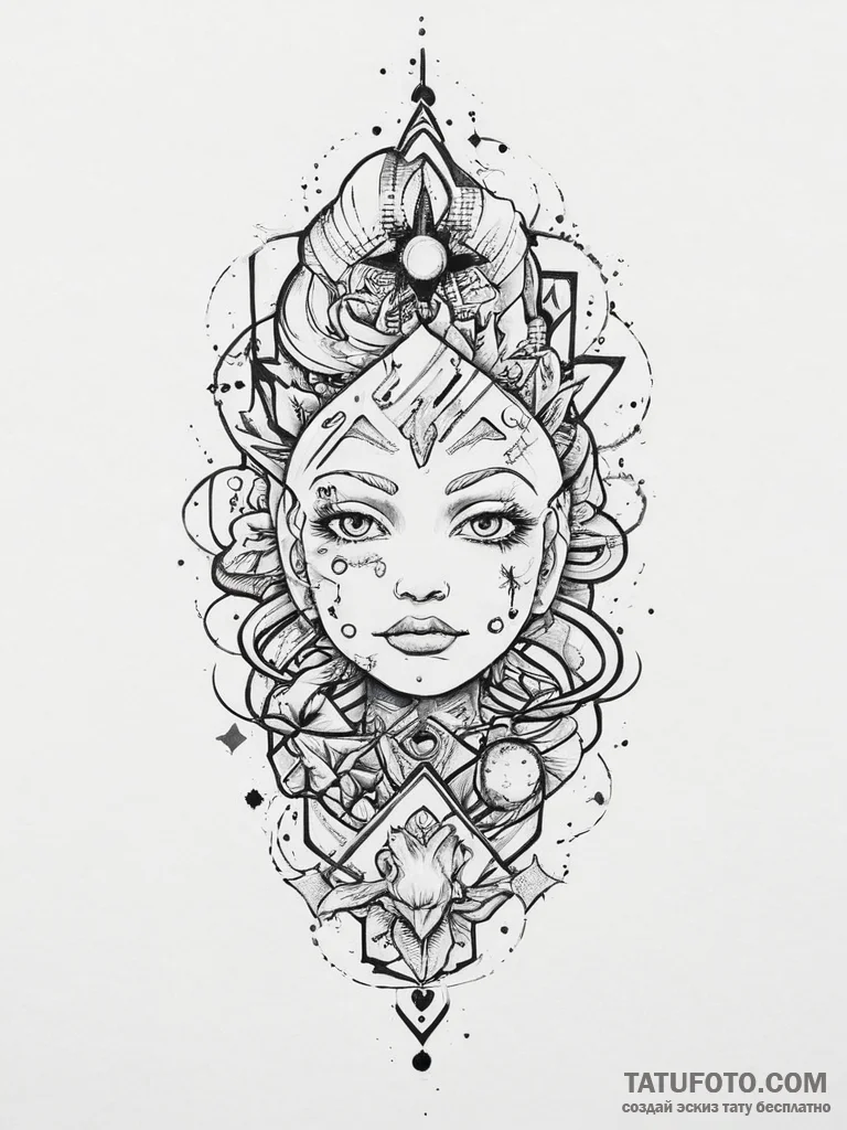 Tattoo sketch cosmic self, tattoo sketch desi... - эскиз тату (№1757078644_0, 05.09.2025 13:24) — Tatufoto.com
