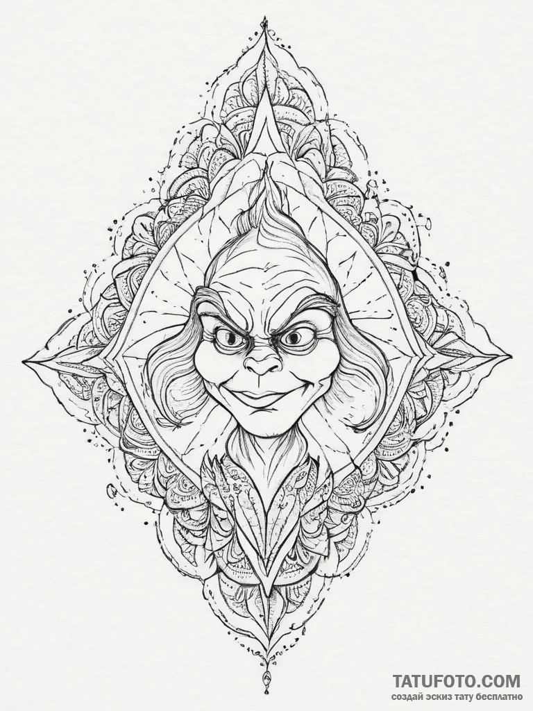 Tattoo sketch the grinch with a hand, tattoo... - эскиз тату (№1757080244_0, 05.09.2025 13:50) — Tatufoto.com