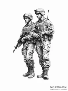 Tattoo sketch soldier with a friend - эскиз тату (№1757084203_0, 05.09.2025 14:56) — Tatufoto.com