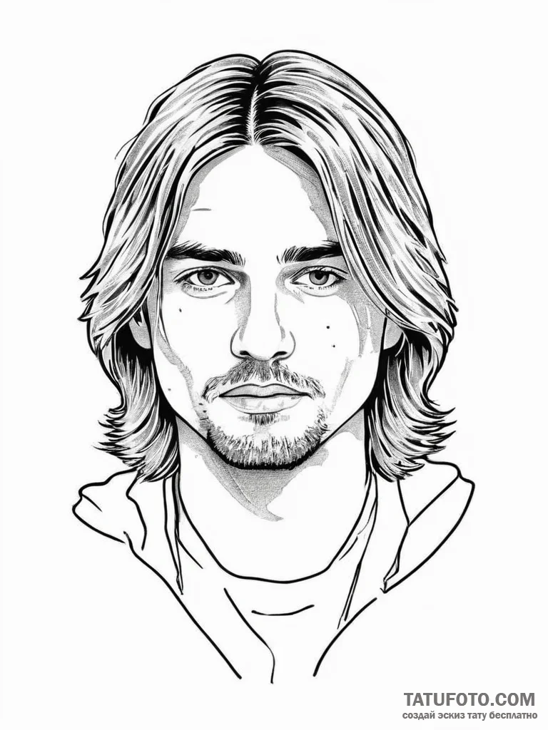 Tattoo sketch grunge kurt cobain portrait, ta... - эскиз тату (№1757085576_0, 05.09.2025 15:19) — Tatufoto.com