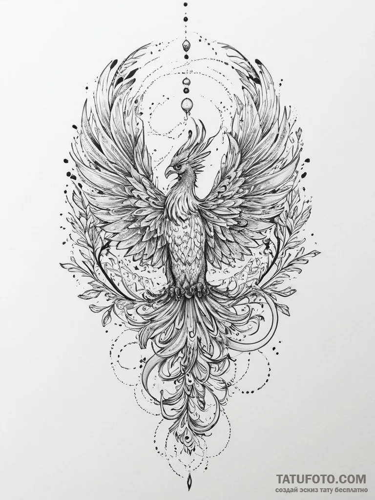 Tattoo sketch phoenix rising, tattoo flash sh... - эскиз тату (№1757087170_0, 05.09.2025 15:46) — Tatufoto.com