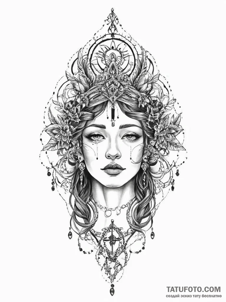 Tattoo sketch holy character, concept art for... - эскиз тату (№1757087982_0, 05.09.2025 15:59) — Tatufoto.com