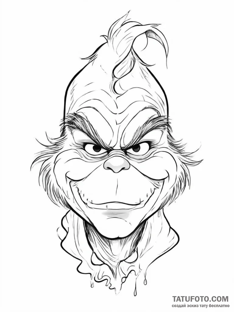 Tattoo sketch the grinch with a hair - эскиз тату (№1757088381_0, 05.09.2025 16:06) — Tatufoto.com