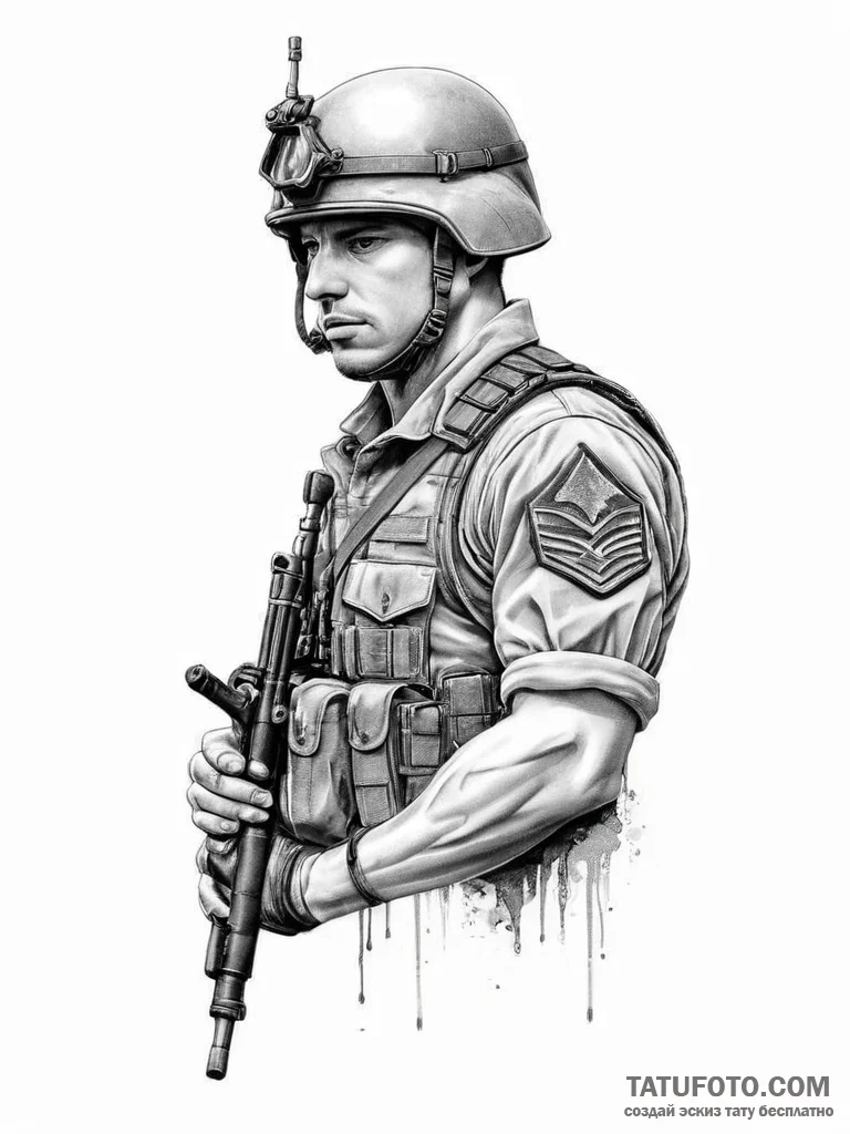 Tattoo sketch soldier with a pen, tattoo flas... - эскиз тату (№1757088791_0, 05.09.2025 16:13) — Tatufoto.com