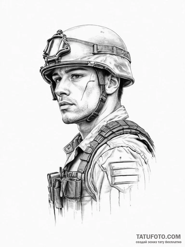 Tattoo sketch soldier with a paper, tattoo dr... - эскиз тату (№1757091816_0, 05.09.2025 17:03) — Tatufoto.com