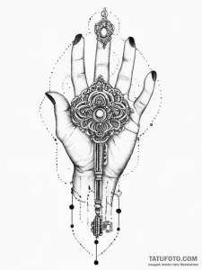 Tattoo sketch hands with a key, tattoo flash... - эскиз тату (№1757093211_0, 05.09.2025 17:26) — Tatufoto.com