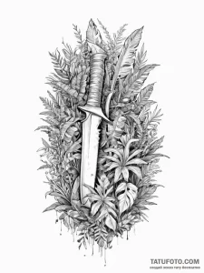 Tattoo sketch jungle exploration with a mache... - эскиз тату (№1757096626_0, 05.09.2025 18:23) — Tatufoto.com