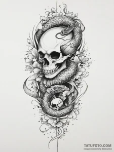 Tattoo sketch snake with a skull, ink illustr... - эскиз тату (№1757102069_0, 05.09.2025 19:54) — Tatufoto.com
