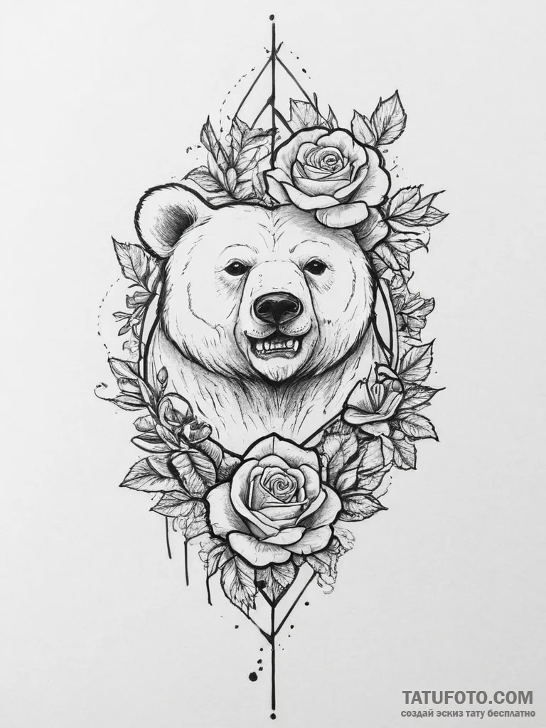 Tattoo sketch soldier with a bear, tattoo lin... - эскиз тату (№1757106686_0, 05.09.2025 21:11) — Tatufoto.com