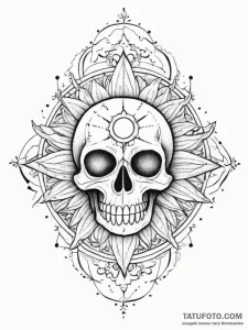 Tattoo sketch череп с солнцем, tattoo line ar... - эскиз тату (№1757110285_0, 05.09.2025 22:11) — Tatufoto.com