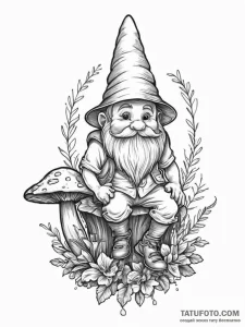 Tattoo sketch gnome on a mushroom, artistic t... - эскиз тату (№1757111281_0, 05.09.2025 22:28) — Tatufoto.com