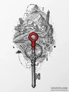 Tattoo sketch old map with a key, artistic ta... - эскиз тату (№1757124568_0, 06.09.2025 02:09) — Tatufoto.com