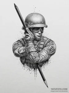 Tattoo sketch soldier with a pencil, concept... - эскиз тату (№1757164889_0, 06.09.2025 13:21) — Tatufoto.com