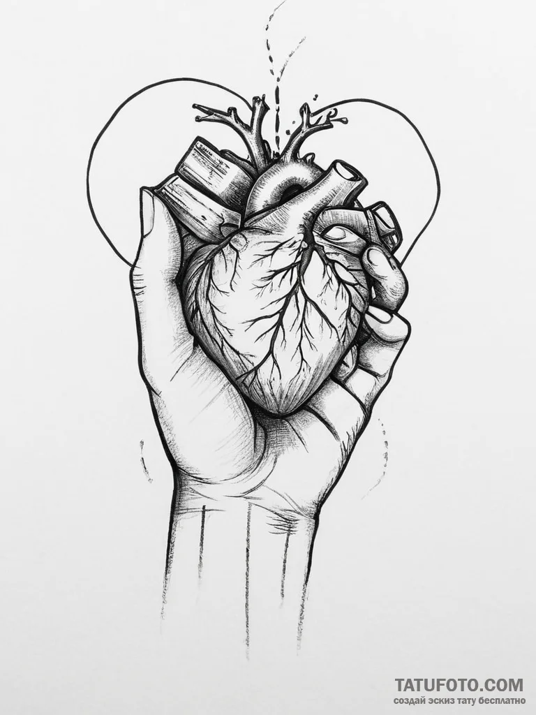 Tattoo sketch hand holding a heart - эскиз тату (№1757166252_0, 06.09.2025 13:44) — Tatufoto.com