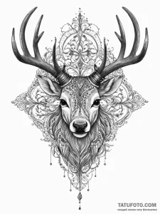 Tattoo sketch узор в виде оленя с рогами, tat... - эскиз тату (№1757166839_0, 06.09.2025 13:53) — Tatufoto.com