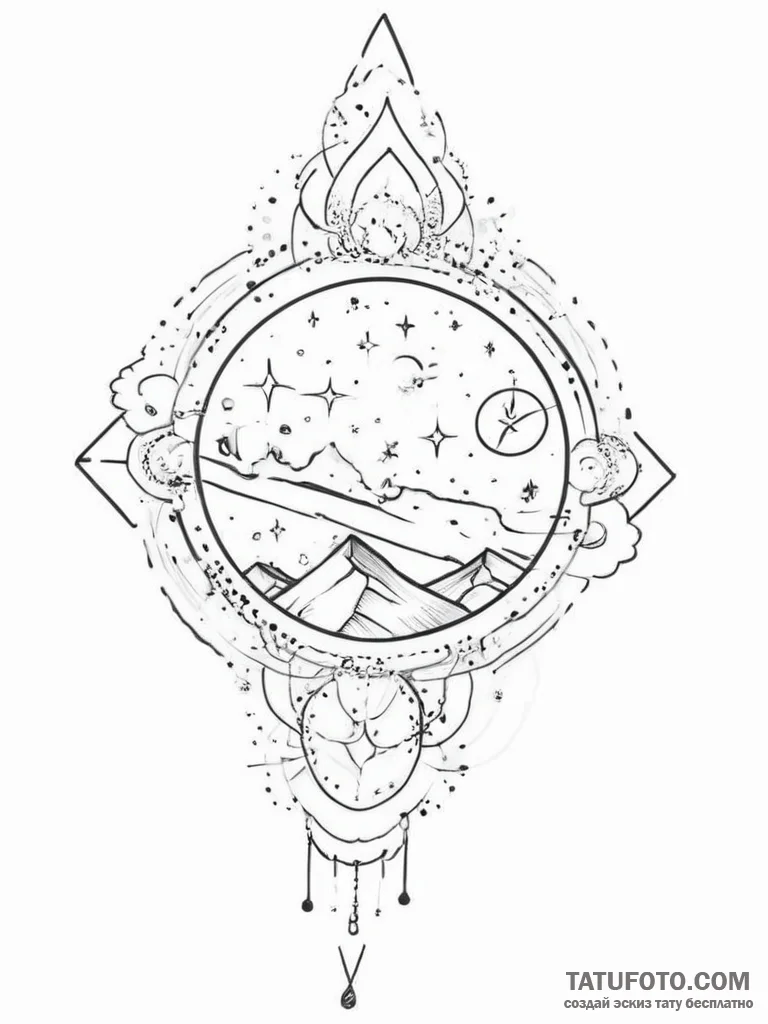Tattoo sketch cosmic land, tattoo drawing out... - эскиз тату (№1757167037_0, 06.09.2025 13:57) — Tatufoto.com