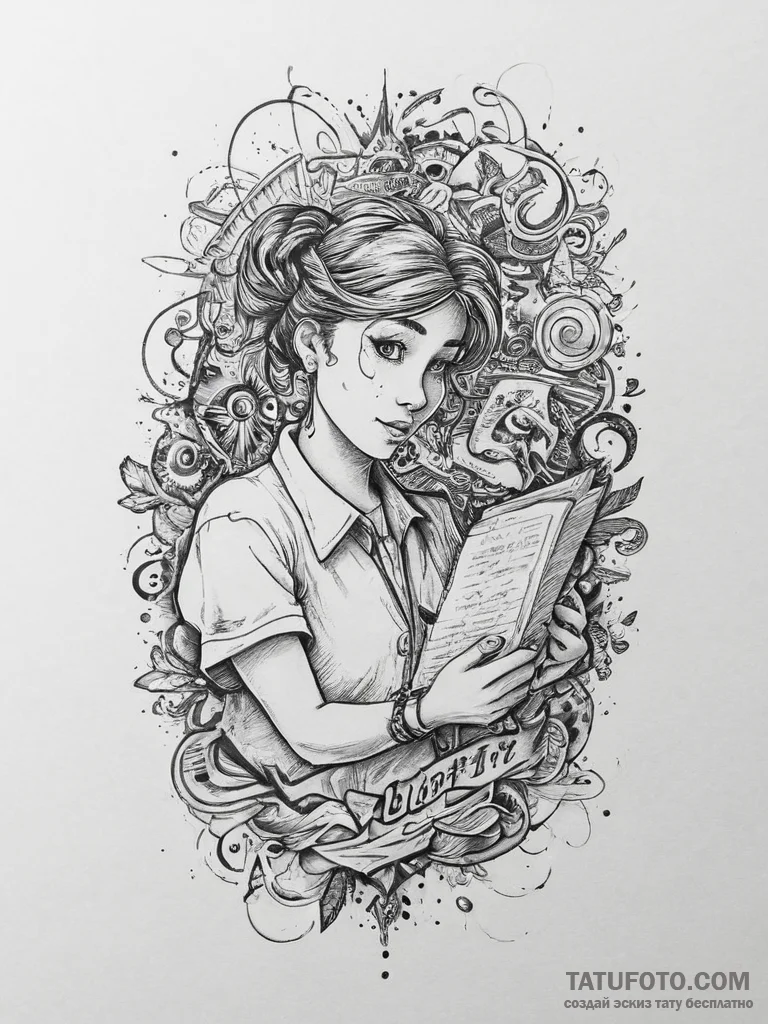 Tattoo sketch accountant a person with a ledg... - эскиз тату (№1757169202_0, 06.09.2025 14:33) — Tatufoto.com