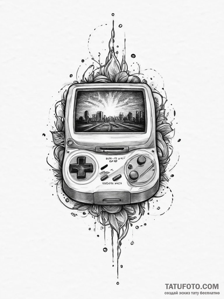 Tattoo sketch game console, ink illustration... - эскиз тату (№1757170395_0, 06.09.2025 14:53) — Tatufoto.com