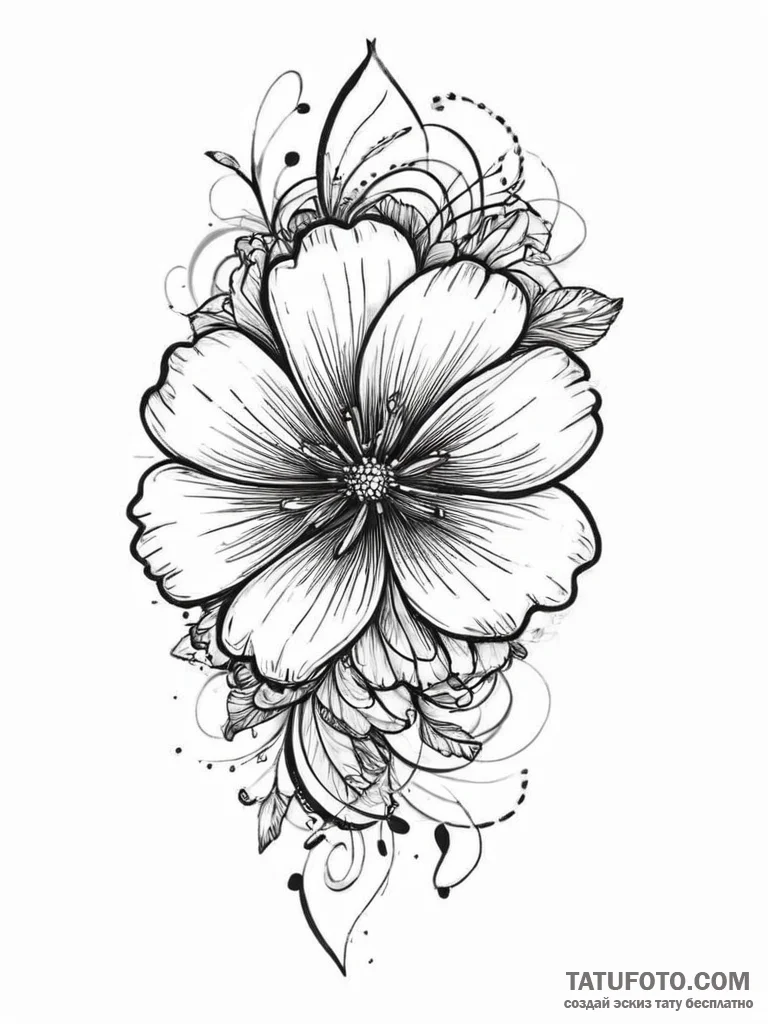 Tattoo sketch violet flower, tattoo drawing o... - эскиз тату (№1757171621_0, 06.09.2025 15:13) — Tatufoto.com