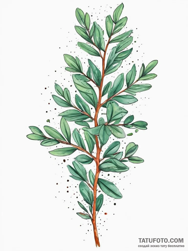 Tattoo sketch eucalyptus branch, ink illustra... - эскиз тату (№1757174395_0, 06.09.2025 15:59) — Tatufoto.com