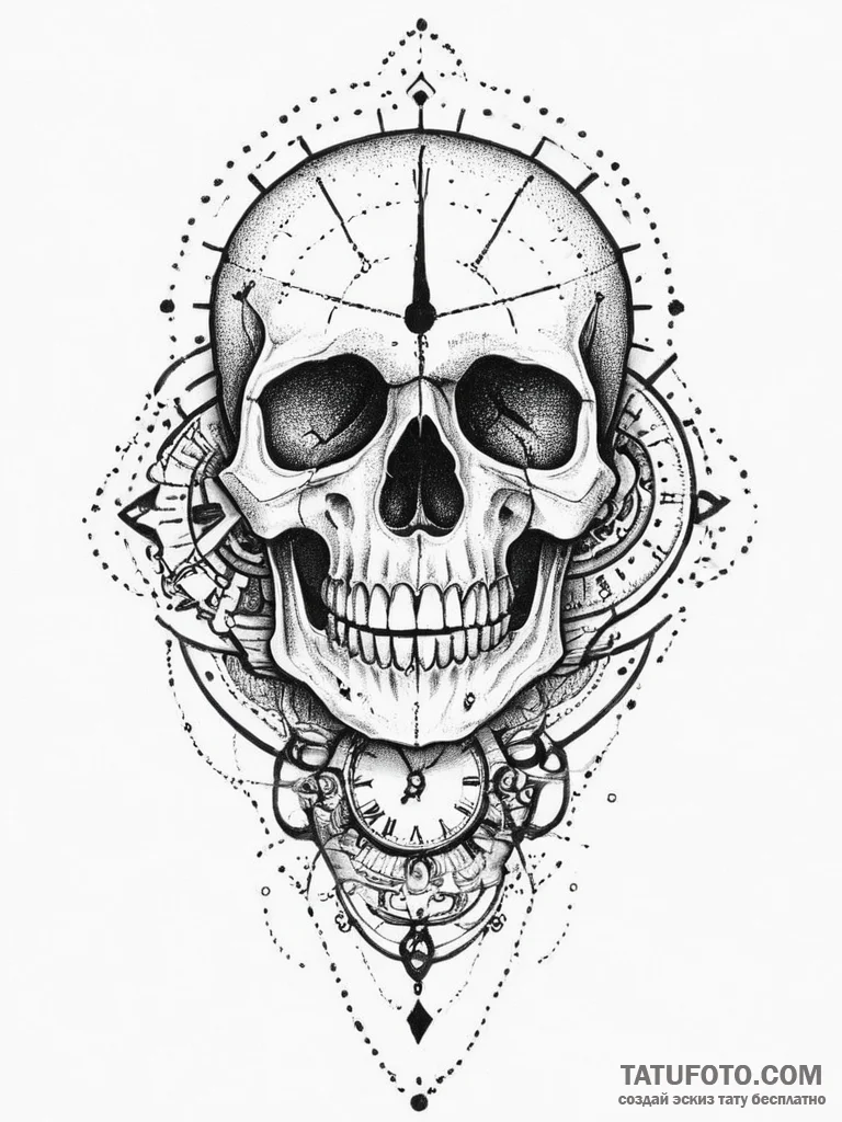 Tattoo sketch череп с часами, tattoo drawing... - эскиз тату (№1757178772_0, 06.09.2025 17:12) — Tatufoto.com