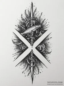 Tattoo sketch laguz rune with a fish, concept... - эскиз тату (№1757179561_0, 06.09.2025 17:26) — Tatufoto.com