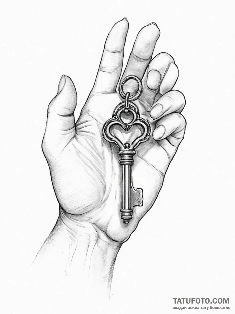 Tattoo sketch hands with a key - эскиз тату (№1757183398_0, 06.09.2025 18:29) — Tatufoto.com