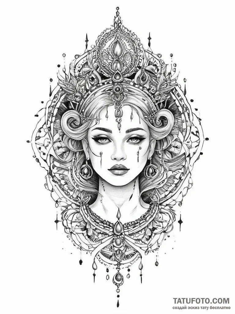 Tattoo sketch queen tattoo, concept art for t... - эскиз тату (№1757184781_0, 06.09.2025 18:53) — Tatufoto.com