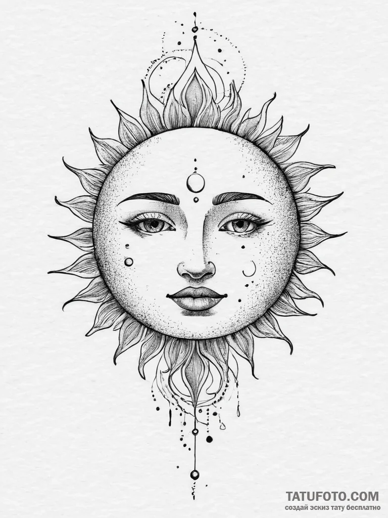 Tattoo sketch moon and sun face, tattoo sketc... - эскиз тату (№1757184987_0, 06.09.2025 18:56) — Tatufoto.com