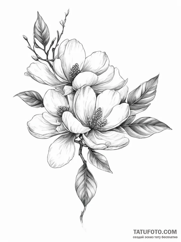 Tattoo sketch magnolia blossom branch - эскиз тату (№1757185794_0, 06.09.2025 19:09) — Tatufoto.com