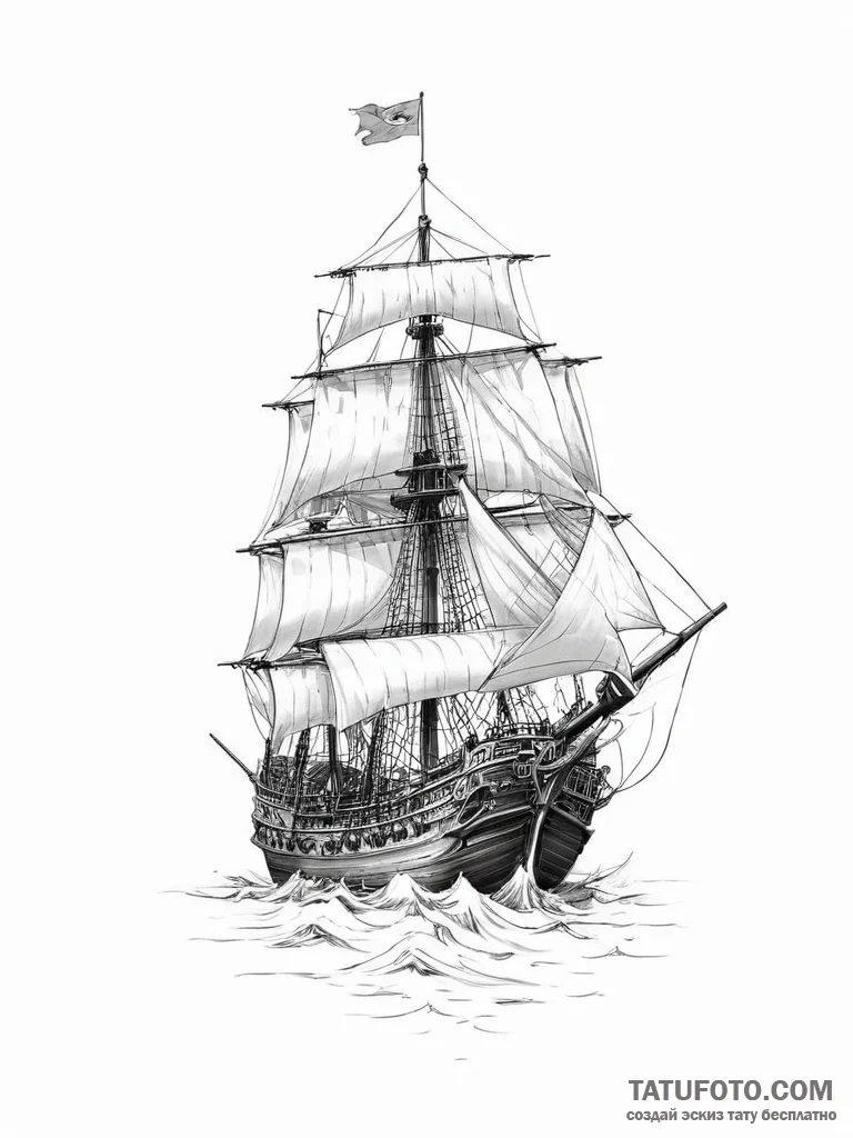 Tattoo sketch historical chinese ship - эскиз тату (№1757188768_0, 06.09.2025 19:59) — Tatufoto.com
