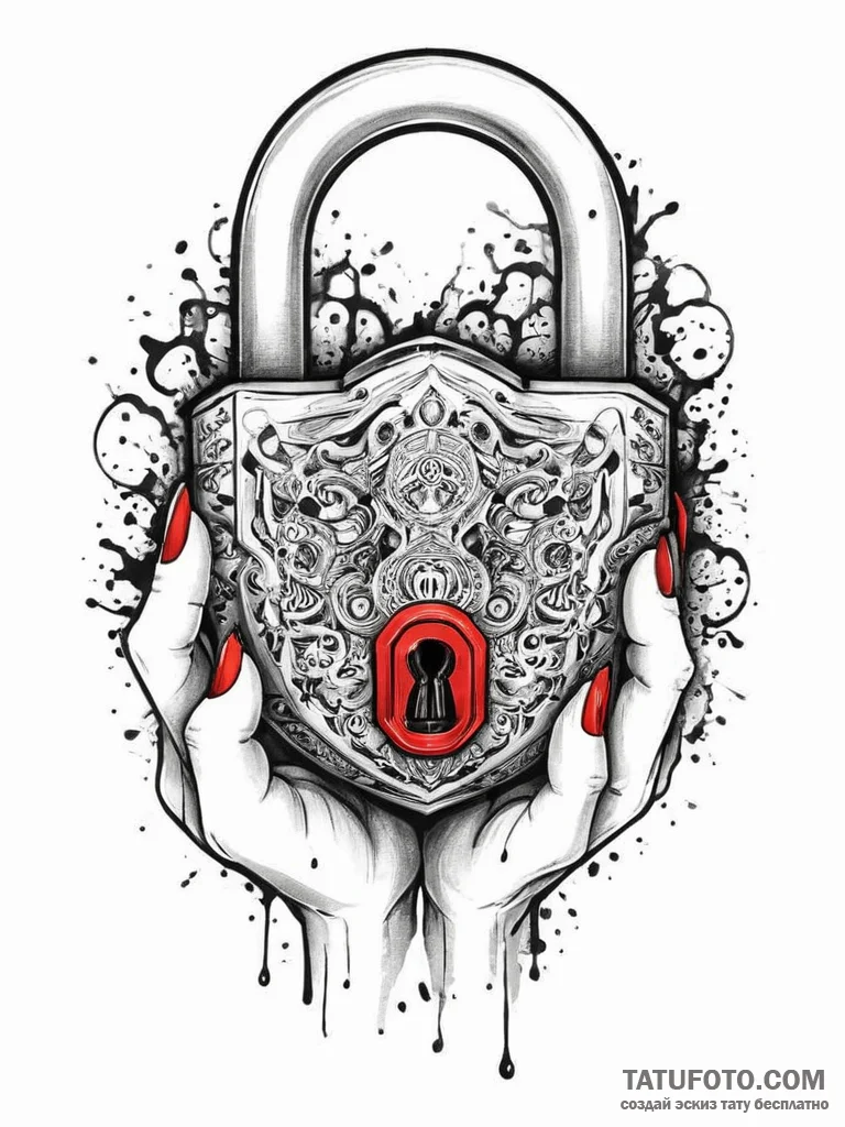 Tattoo hands with a lock, ink illustration fo... - эскиз тату (№1757188962_0, 06.09.2025 20:02) — Tatufoto.com