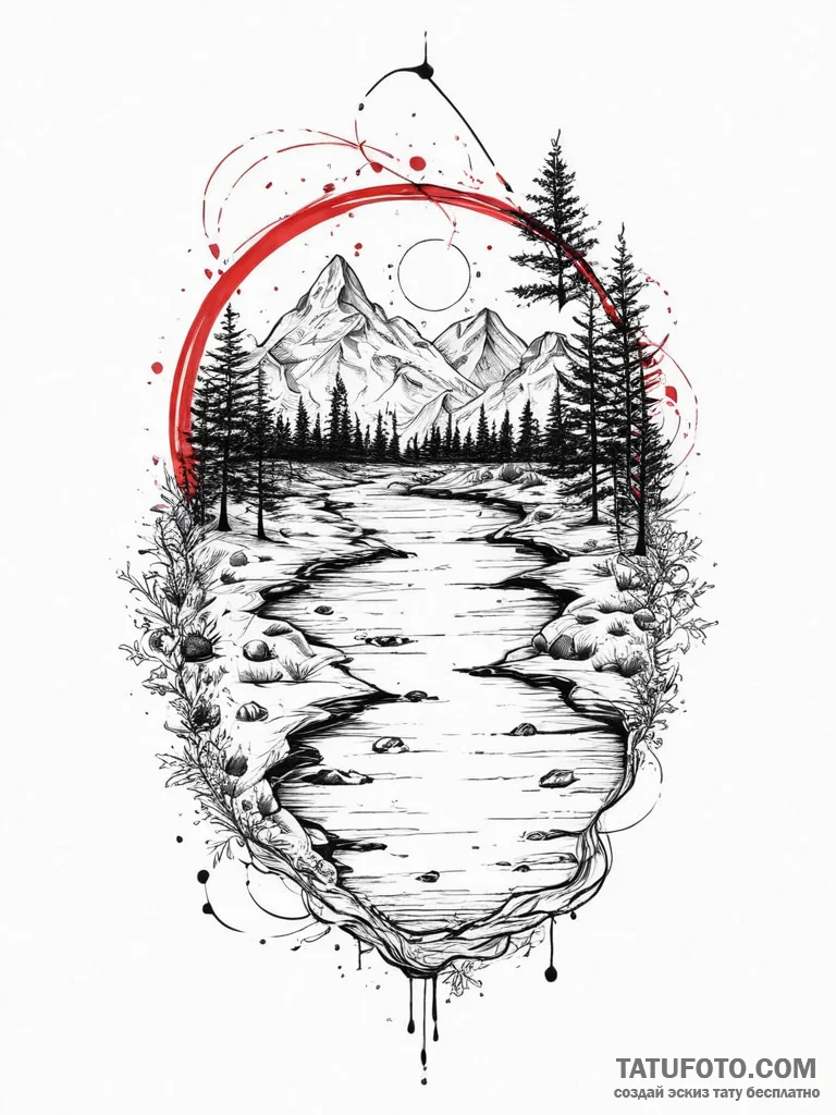 Tattoo sketch river, tattoo drawing outline,... - эскиз тату (№1757192398_0, 06.09.2025 20:59) — Tatufoto.com