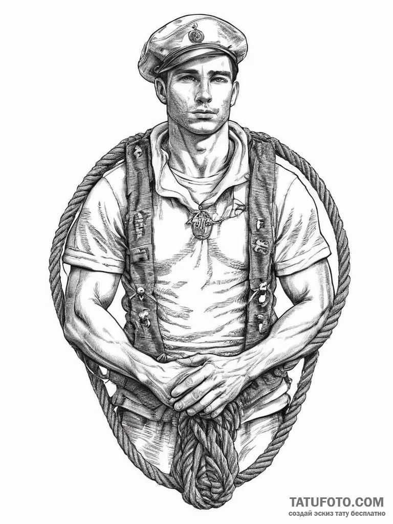 Tattoo sketch soldier with a rope, artistic t... - эскиз тату (№1757192799_0, 06.09.2025 21:06) — Tatufoto.com