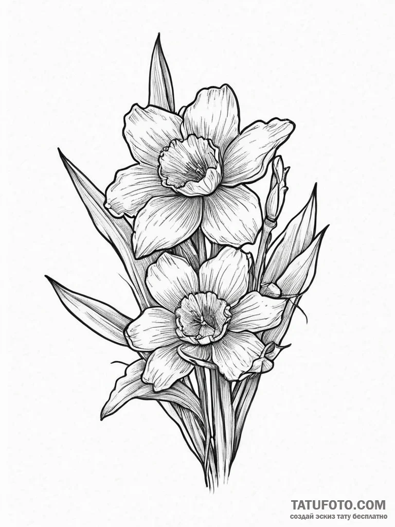 Tattoo sketch daffodil field, tattoo flash sh... - эскиз тату (№1757194611_0, 06.09.2025 21:36) — Tatufoto.com