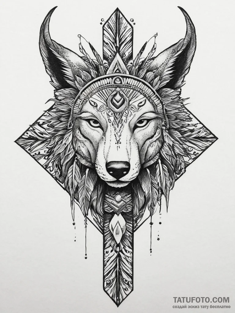 Tattoo sketch native american spirit animal,... - эскиз тату (№1757195424_0, 06.09.2025 21:50) — Tatufoto.com