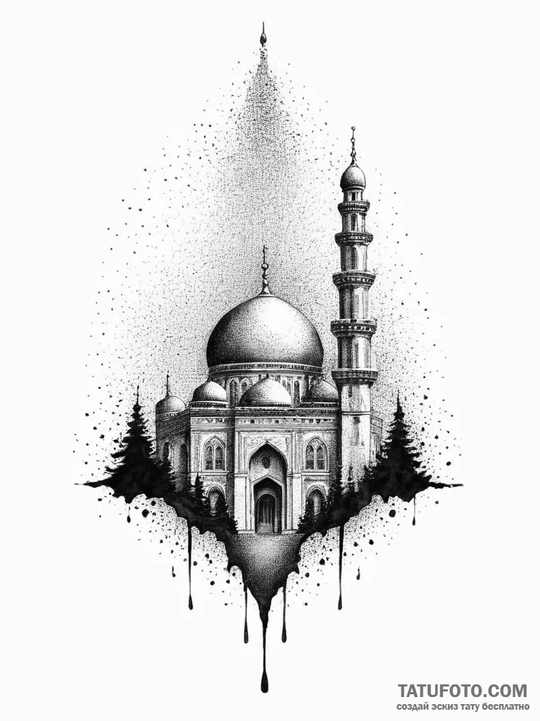 Tattoo sketch mosque silhouette, concept art... - эскиз тату (№1757197220_0, 06.09.2025 22:20) — Tatufoto.com