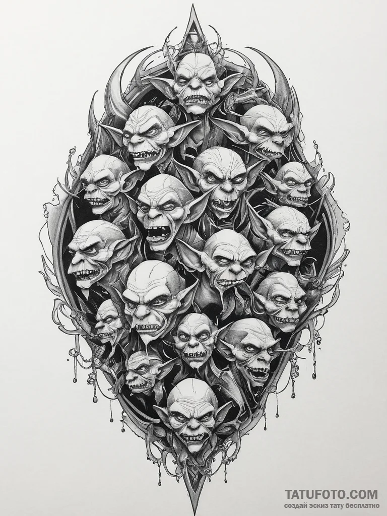 Tattoo sketch goblin horde, tattoo sketch des... - эскиз тату (№1757198421_0, 06.09.2025 22:40) — Tatufoto.com