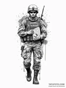 Tattoo sketch soldier with a book, concept ar... - эскиз тату (№1757198625_0, 06.09.2025 22:43) — Tatufoto.com