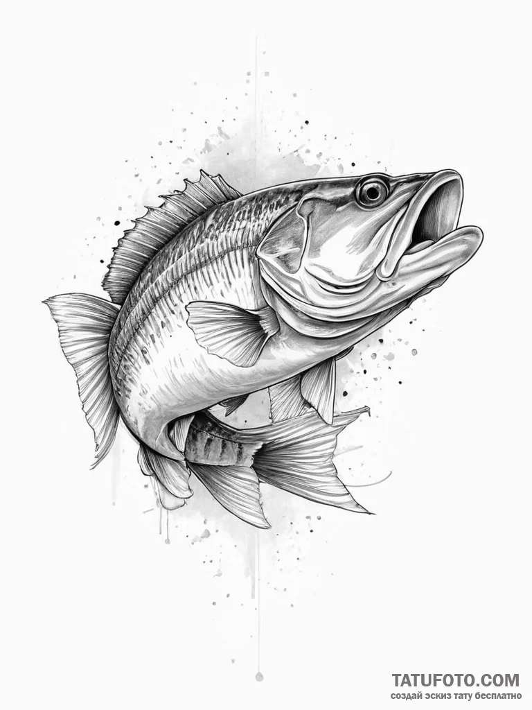 Tattoo sketch largemouth bass - эскиз тату (№1757199221_0, 06.09.2025 22:53) — Tatufoto.com