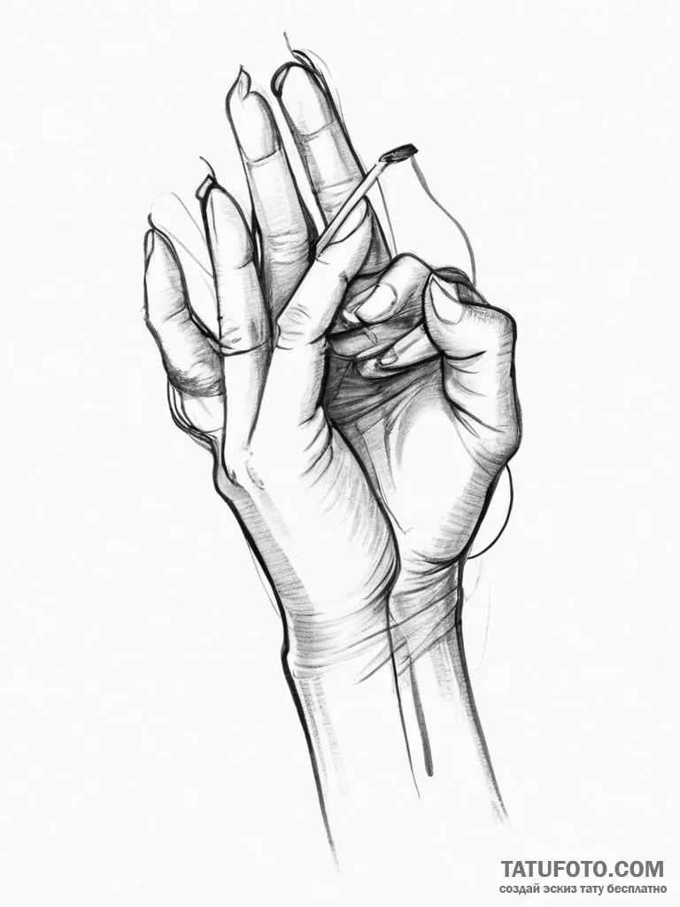 Tattoo sketch hands with a brush - эскиз тату (№1757201410_0, 06.09.2025 23:30) — Tatufoto.com