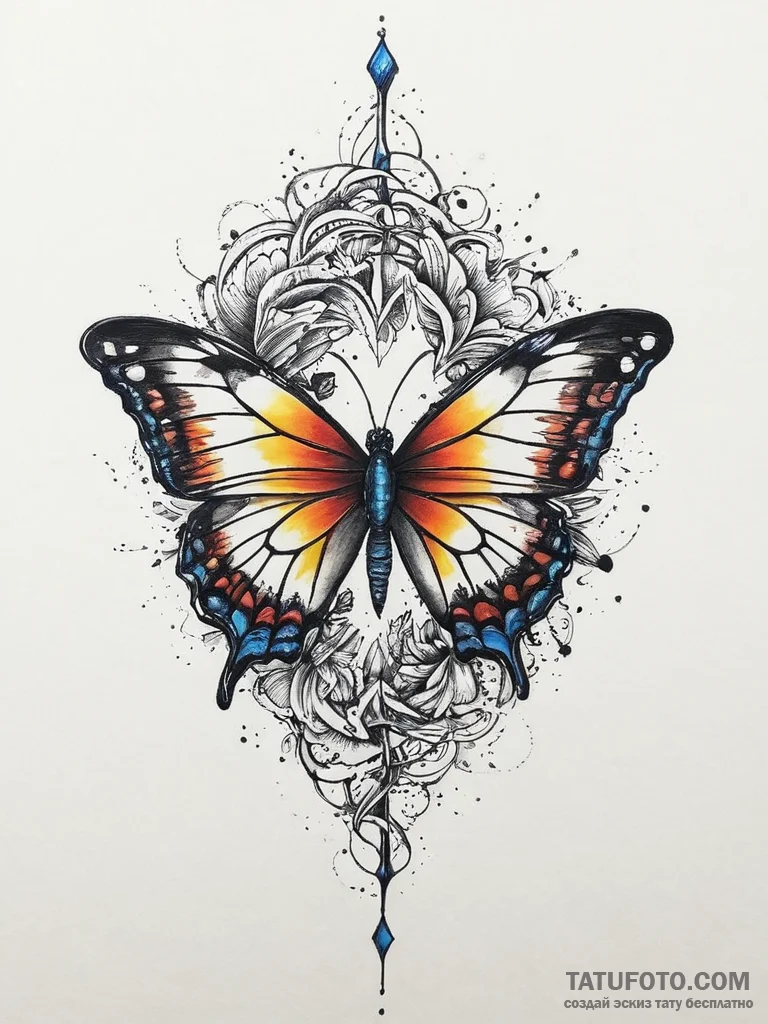 Tattoo sketch butterfly, ink illustration for... - эскиз тату (№1757202799_0, 06.09.2025 23:53) — Tatufoto.com
