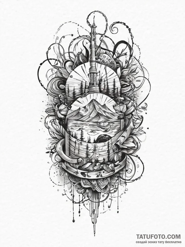 Tattoo sketch a symbolic place, tattoo flash... - эскиз тату (№1757203394_0, 07.09.2025 00:03) — Tatufoto.com
