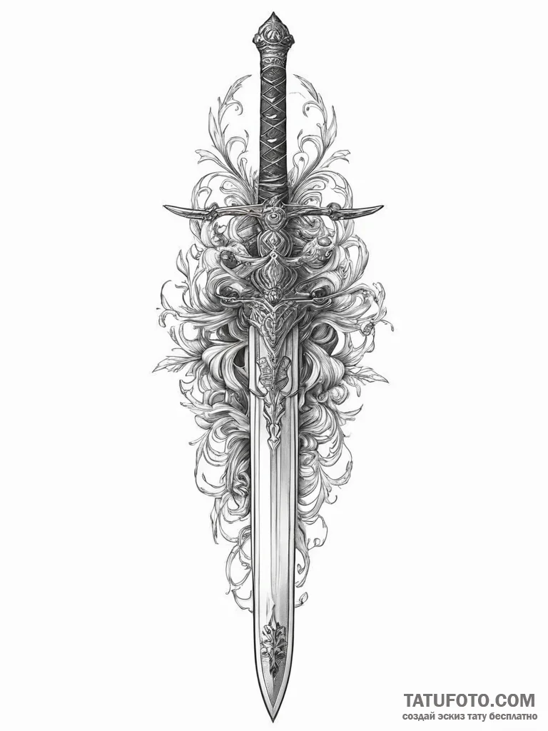 Tattoo sketch mythical sword, ink illustratio... - эскиз тату (№1757203590_0, 07.09.2025 00:06) — Tatufoto.com