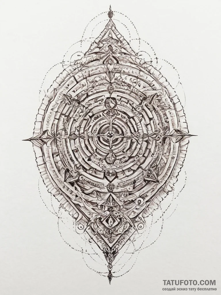 Tattoo sketch labyrinth, tattoo drawing outli... - эскиз тату (№1757208584_0, 07.09.2025 01:29) — Tatufoto.com