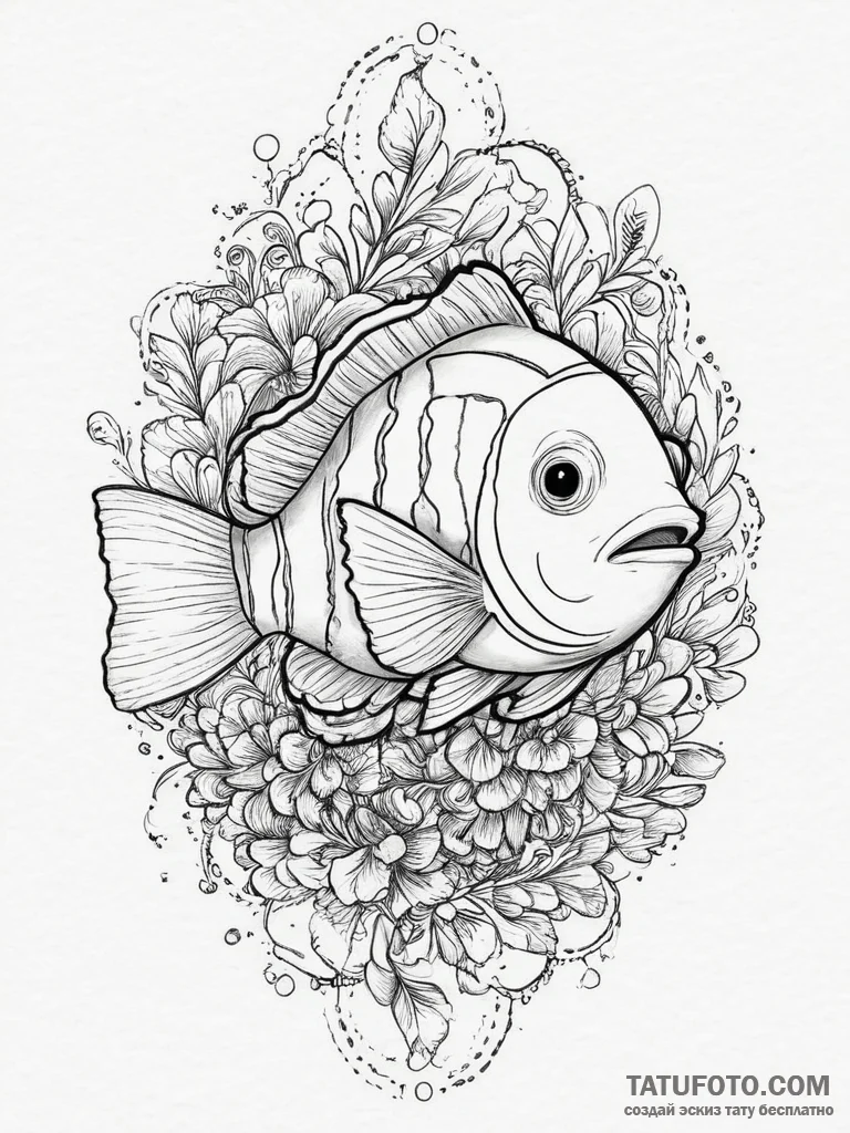 Tattoo sketch puns a clownfish that says "i'm... - эскиз тату (№1757209993_0, 07.09.2025 01:53) — Tatufoto.com