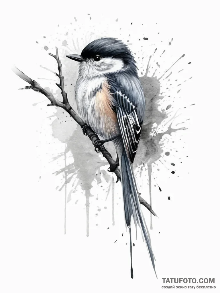 Tattoo sketch long-tailed tit, artistic tatto... - эскиз тату (№1757210189_0, 07.09.2025 01:56) — Tatufoto.com