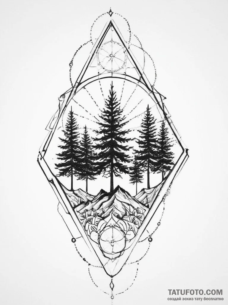 Tattoo sketch pine tree forest silhouette, ta... - эскиз тату (№1757210593_0, 07.09.2025 02:03) — Tatufoto.com